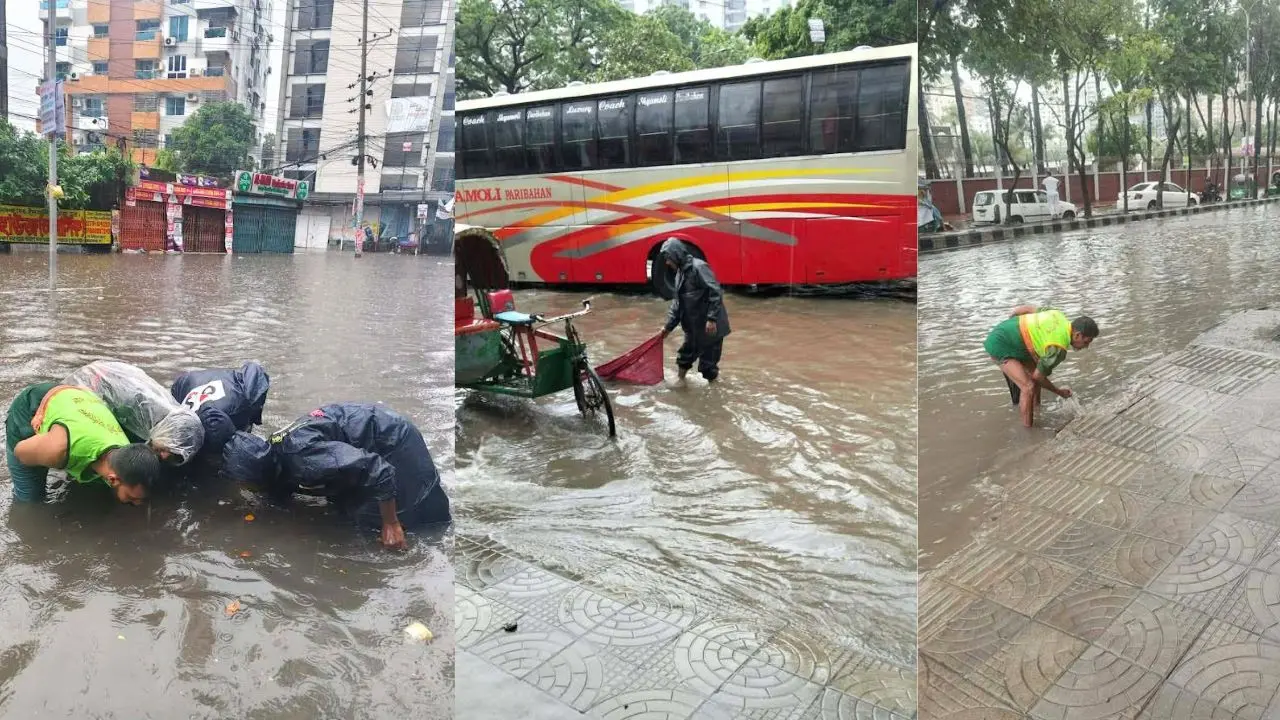বৃষ্টিতে ঢাকার বিভিন্ন সড়কে জলাবদ্ধতা