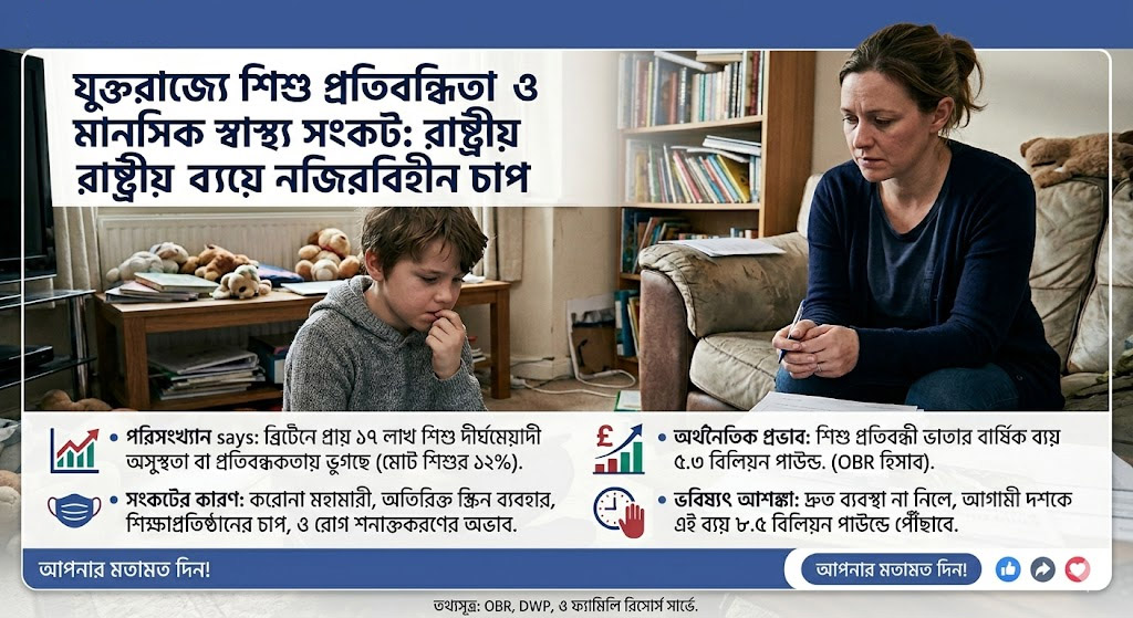 যুক্তরাজ্যে শিশু প্রতিবন্ধিতা ও মানসিক স্বাস্থ্য সংকট: রাষ্ট্রীয় ব্যয়ে নজিরবিহীন চাপ