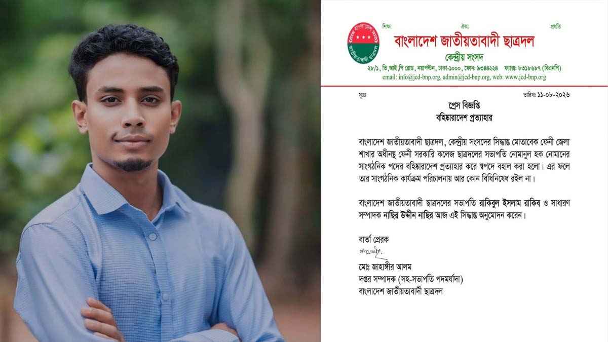 চাঁদা দাবির অডিও ভাইরাল, সাড়ে চার মাস পর সেই ছাত্রদল নেতা পুনর্বহাল