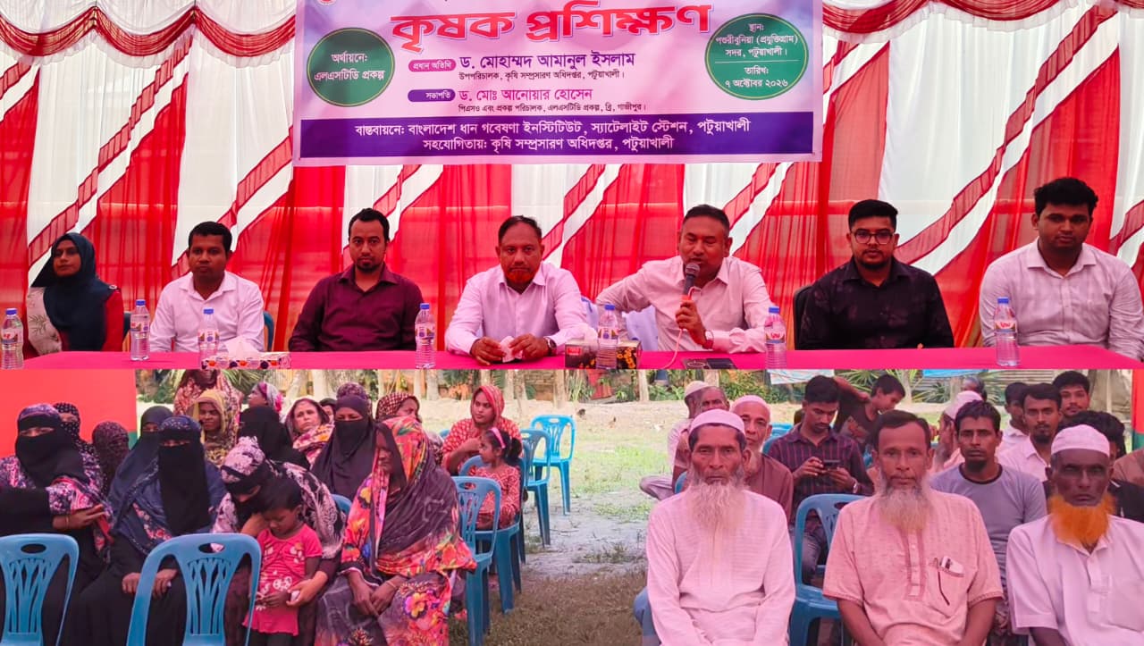 পটুয়াখালীতে আধুনিক ধান উৎপাদন প্রযুক্তি বিষয়ক কৃষক প্রশিক্ষণ, সমাবেশ ও মতবিনিময় সভা