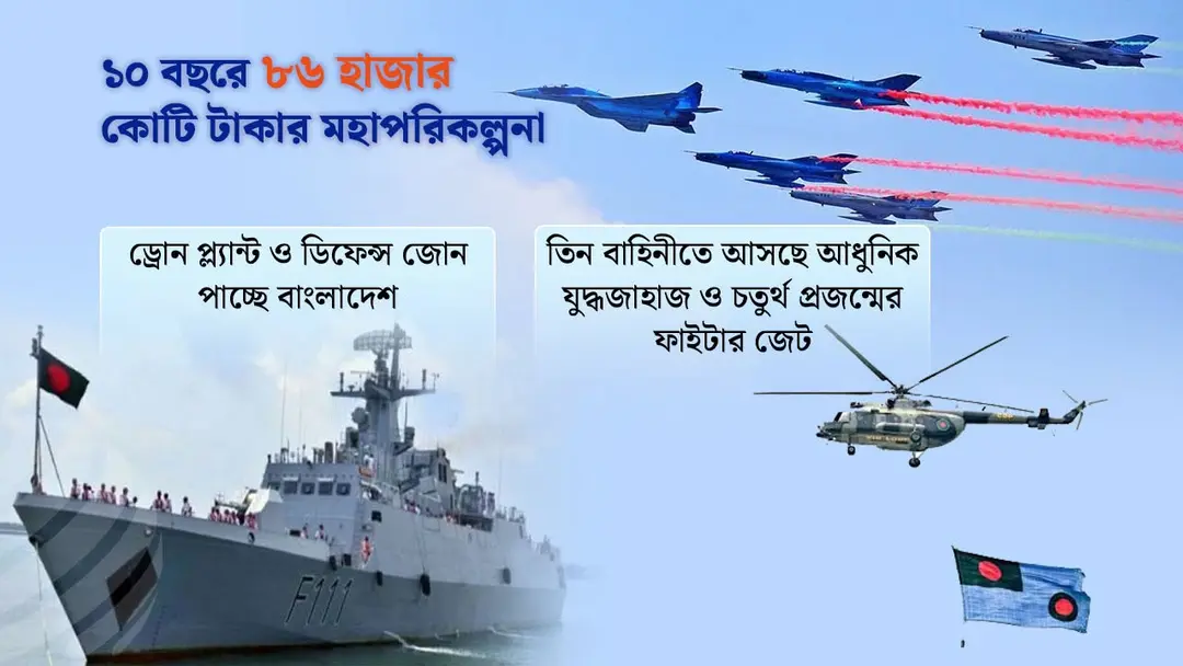 দশ বছরে তিন বাহিনীকে আধুনিকায়নে ৮৬ হাজার কোটি টাকার মহাপরিকল্পনা