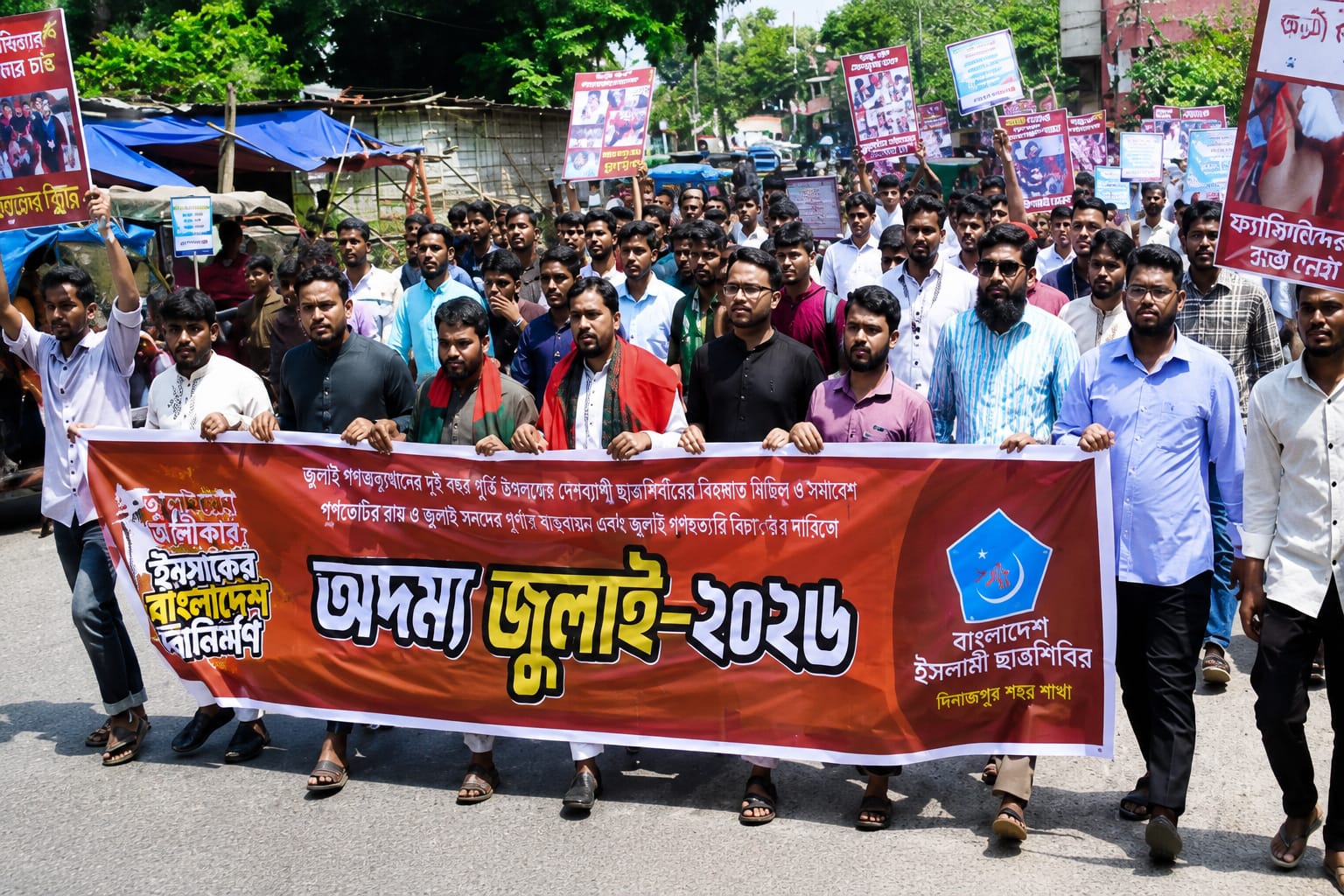 জুলাই অভ্যুত্থানের দ্বিতীয় বর্ষপূর্তিতে দিনাজপুরে ছাত্রশিবিরের বিক্ষোভ মিছিল-সমাবেশ