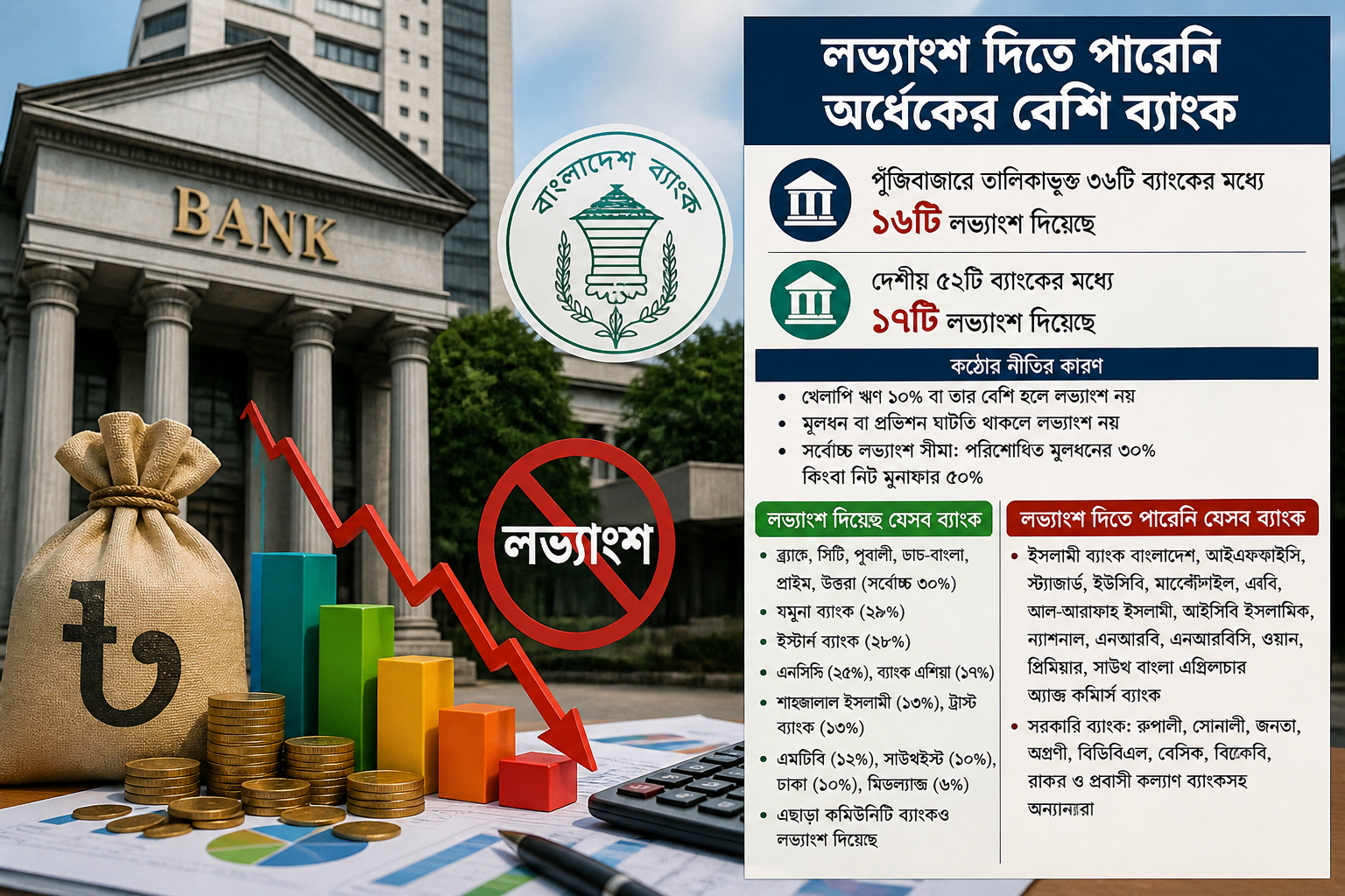 খেলাপি ঋণের চাপে ব্যাংক খাত, লভ্যাংশে বড় ধস