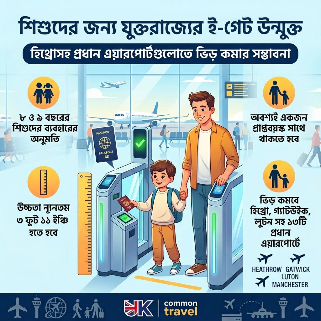 শিশুদের জন্য যুক্তরাজ্যের ই-গেট উন্মুক্ত: হিথ্রোসহ প্রধান এয়ারপোর্টগুলোতে ভিড় কমার সম্ভাবনা