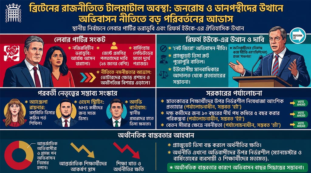 ব্রিটেনের রাজনীতিতে টালমাটাল অবস্থা: জনরোষ ও ডানপন্থীদের উত্থানে অভিবাসন নীতিতে বড় পরিবর্তনের আভাস