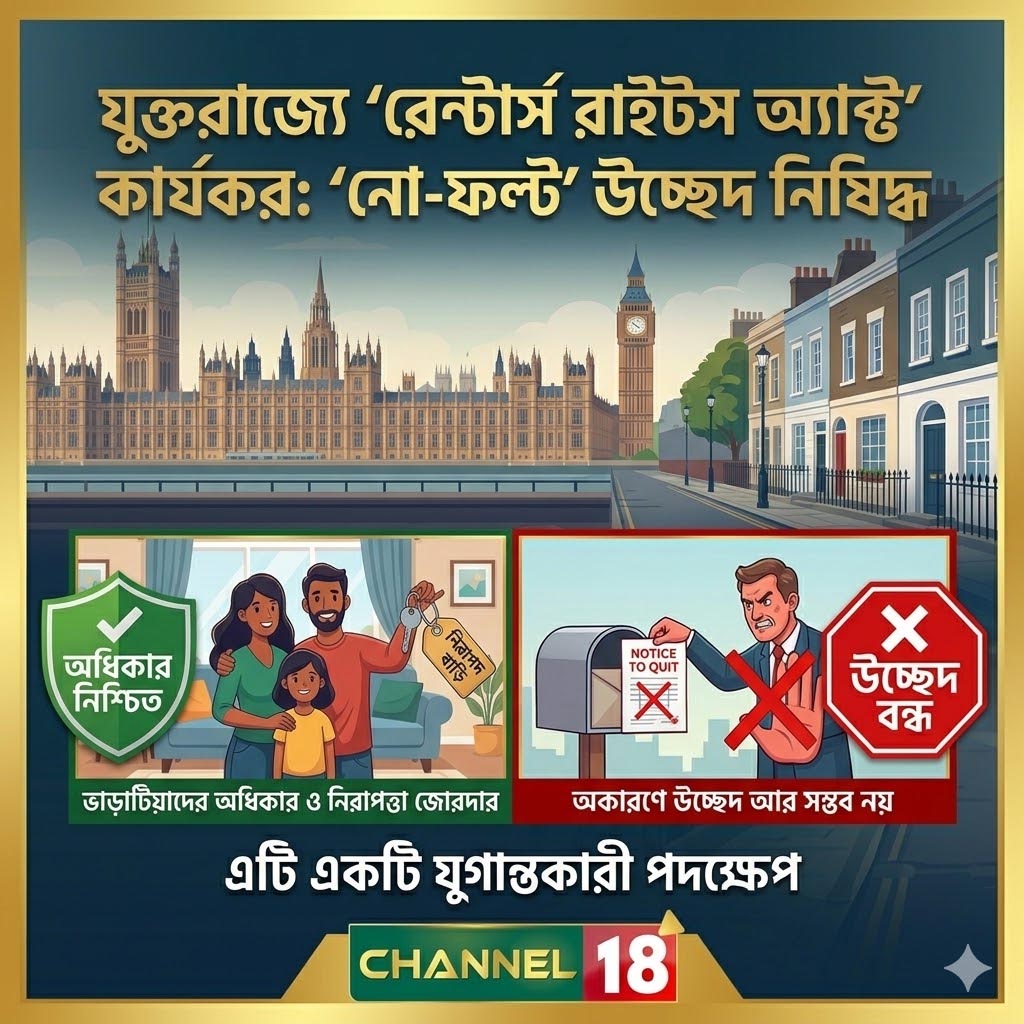 যুক্তরাজ্যে ‘রেন্টার্স রাইটস অ্যাক্ট’ কার্যকর, নো-ফল্ট উচ্ছেদ নিষিদ্ধ