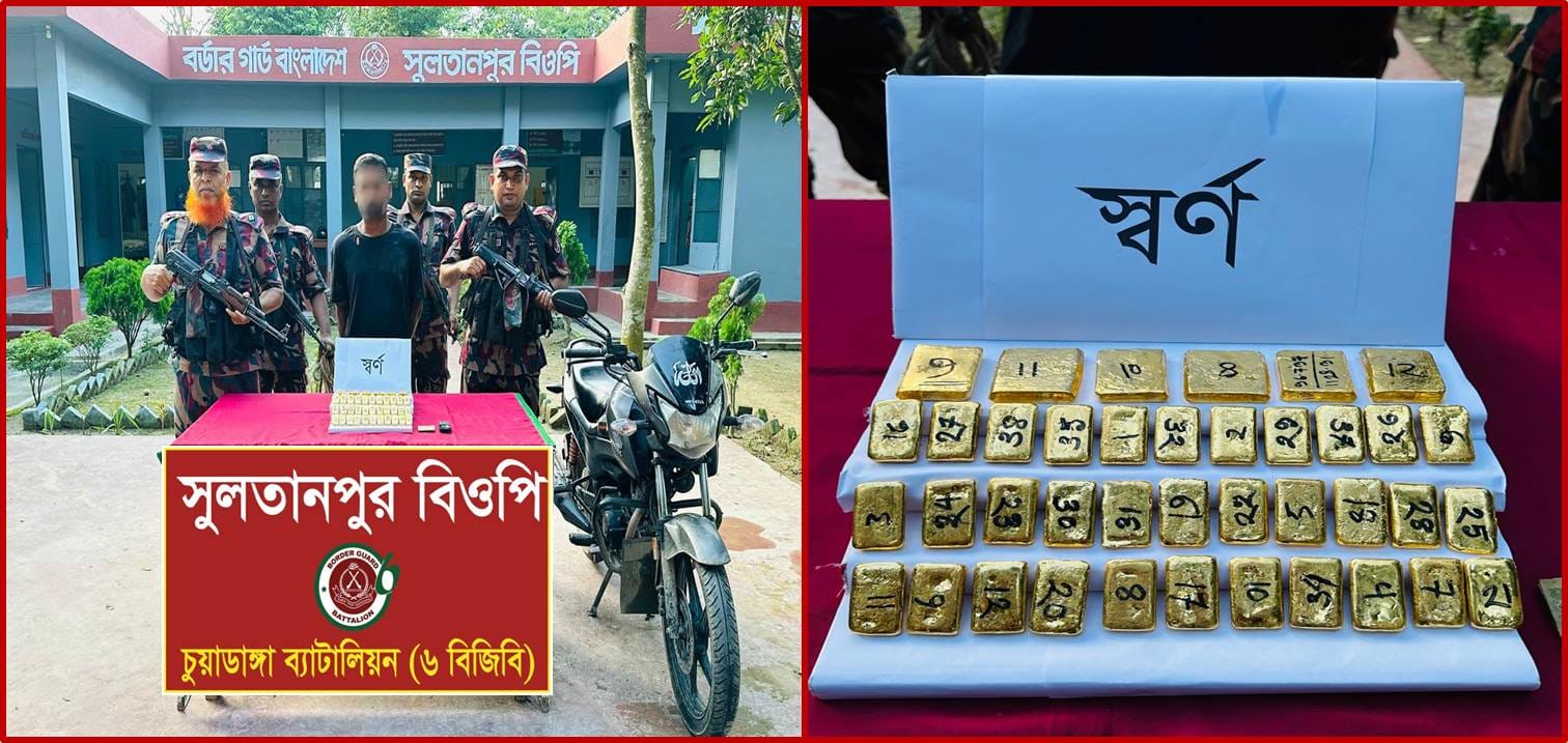 চুয়াডাঙ্গার দর্শনা সীমান্তে ১৩ কোটি টাকা মূল্যের প্রায় ৭ কেজি স্বর্ণ উদ্ধার, পাচারকারী আটক