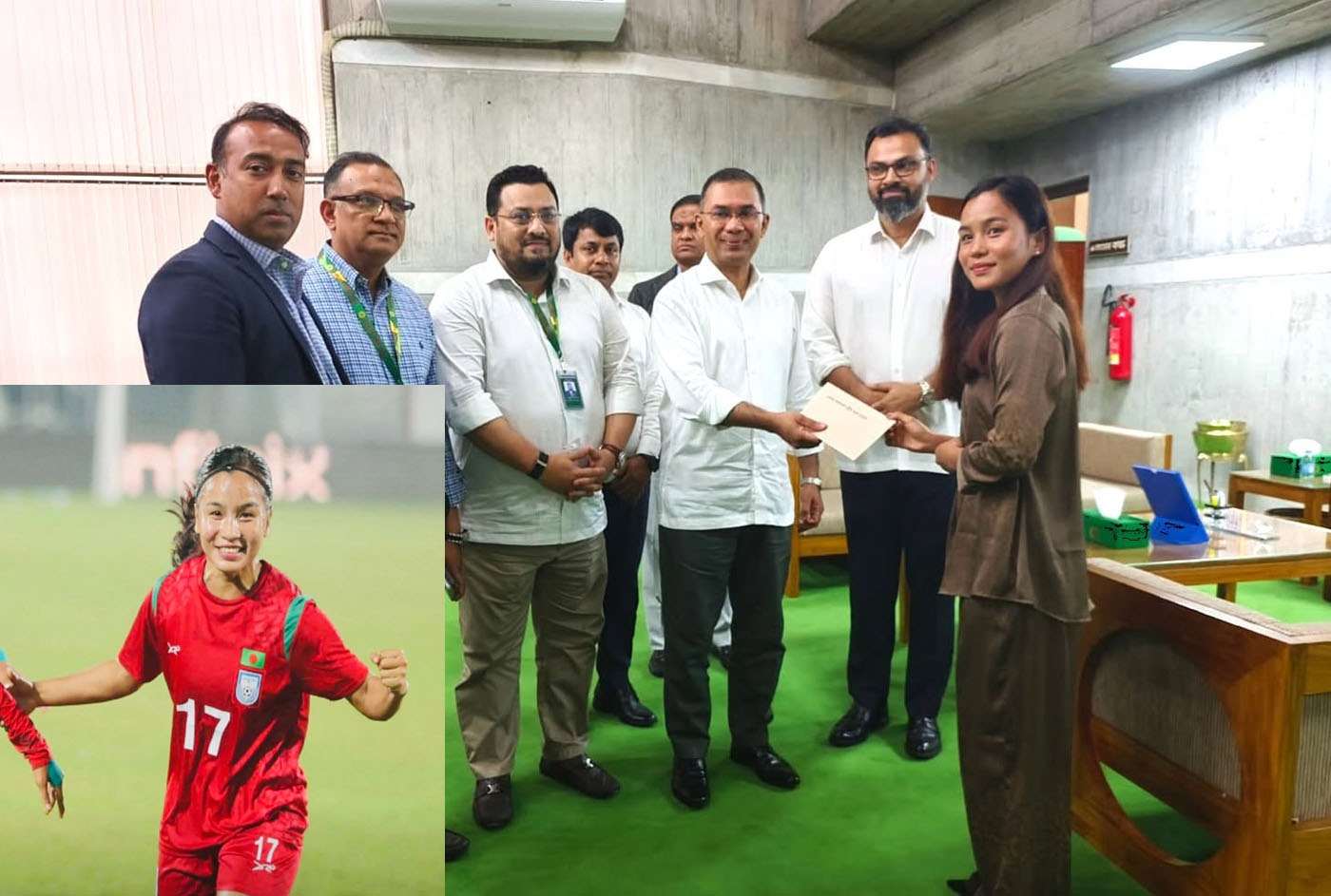 সাফ জয়ী নারী ফুটবলার ঋতুপর্ণা চাকমার গৃহ নির্মাণের জন্য ২০ লক্ষ টাকার চেক তুলে দিলেন প্রধানমন্ত্রী